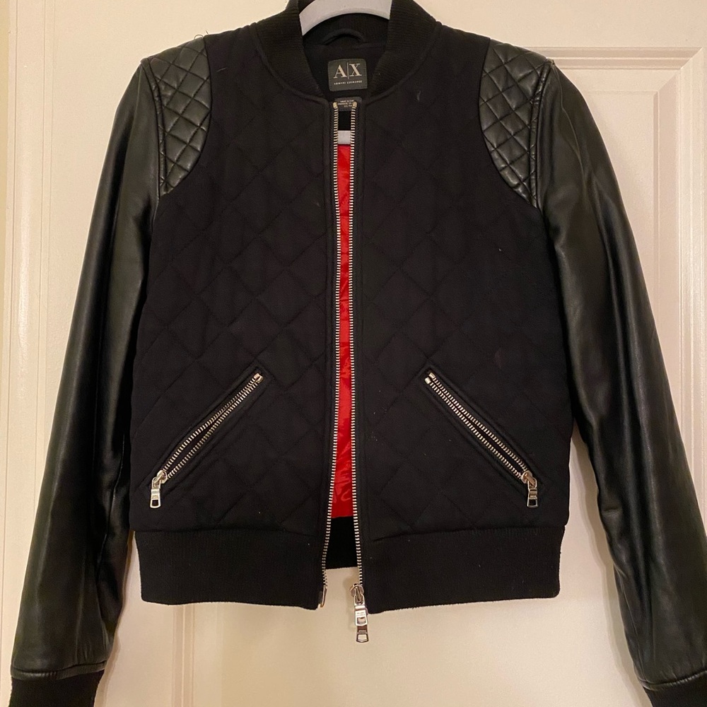 Armani Exchange A|X Women's faux Leather Jacket Moto Biker Coat Black XS